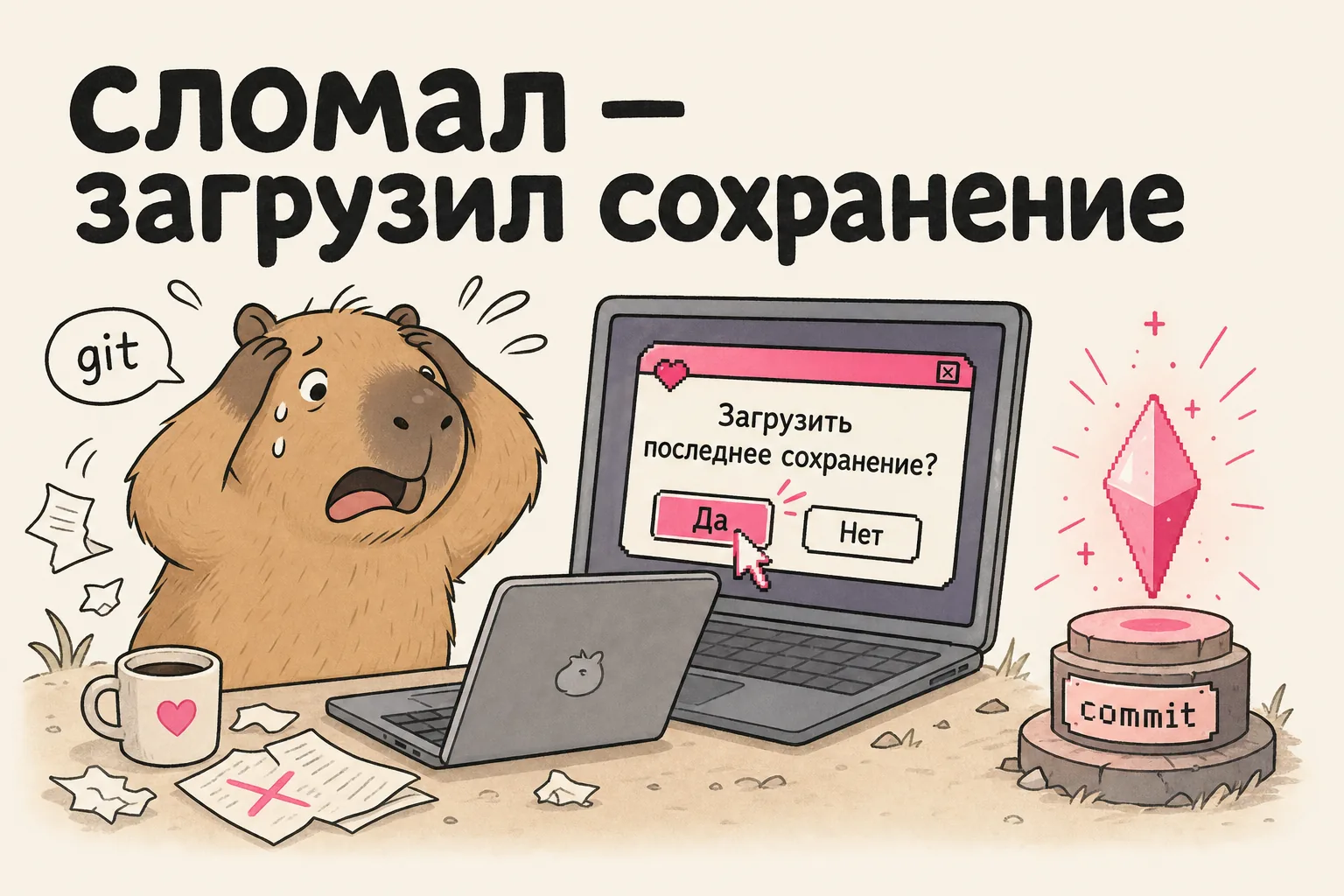 Капибара всё сломала, на экране «Загрузить последнее сохранение?»